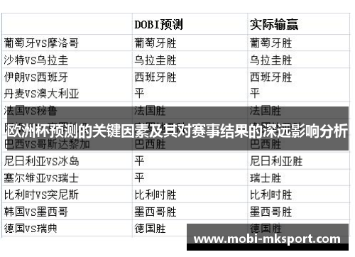 欧洲杯预测的关键因素及其对赛事结果的深远影响分析